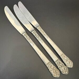 3pc NATIONAL Stainless Lady Grace Discontinued Pattern Floral Dinner Knife Japan